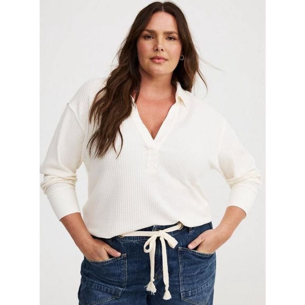 Torrid Top Waffle Collared Drop Shoulder Whisper White size 2 2X 18 20